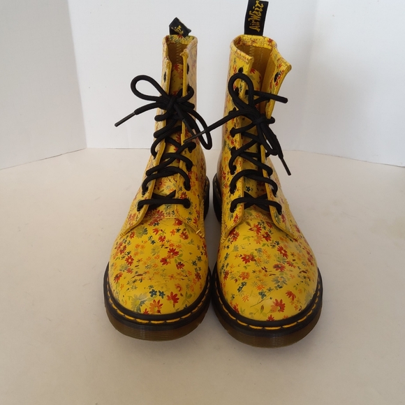 Women's Dr Martens 1460 genuine leather yellow floral combat boots - Picture 14 of 16